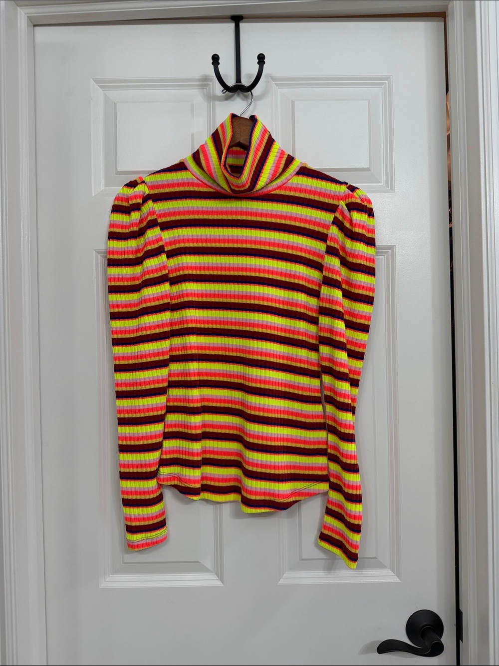 Maeve Striped Turtleneck Sweater in Neon Multi